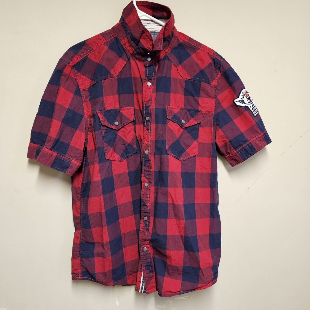 NEVADA Men's Red Plaid Shirt Short Sleeves Casual Shirts Size Large (42-44)
